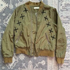 Elodie Olive Green Lace-Up Bomber Jacket